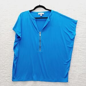Blouse Kimono Blue Gold Zip Going-Out Top Modern Minimalist Glam Luxury Size XL